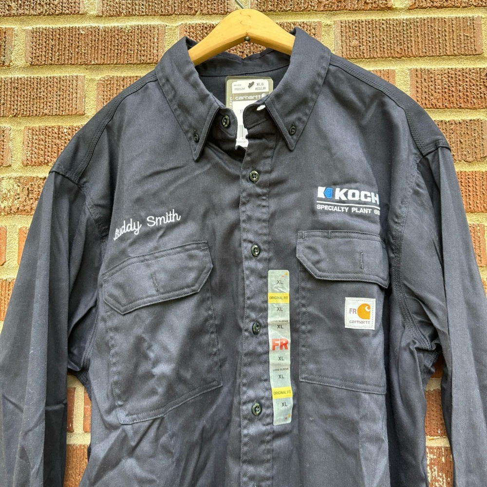 Carhartt NWT embroidered Dark Blue Flame Resistant Lightweight Twill Shirt XL - Picture 2 of 11